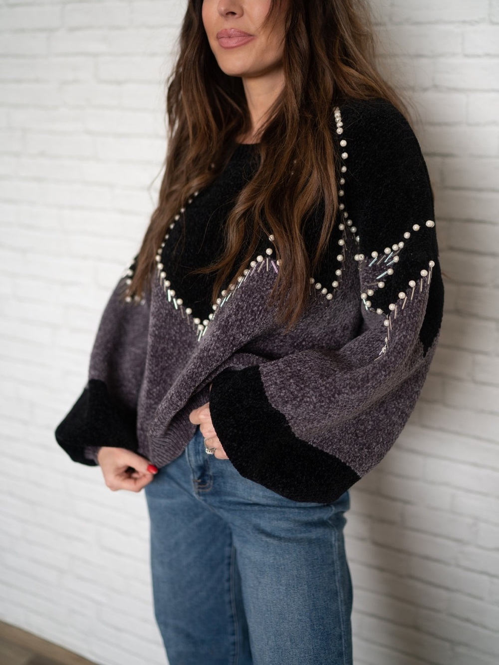 POL pearl beaded sweater